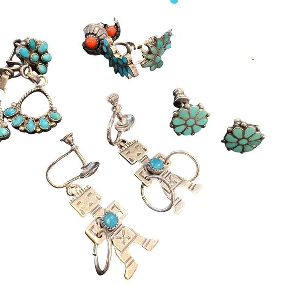 Lot Of 17 Earrings Southwest Vin Turquoise and Coral Opal Silver Earring Sets - Picture 3 of 7